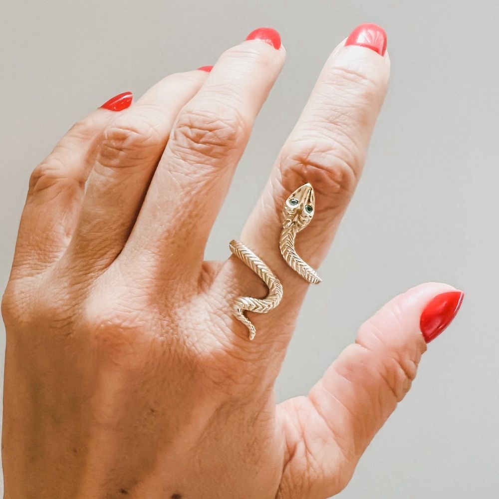 14k snake ring size 6.5, emerald eyes, by Goodstone